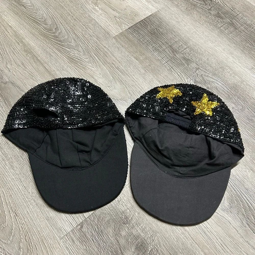 TWO Vintage 80’s Full Sequins Hats Hat Set Black Stars - Picture 2 of 4